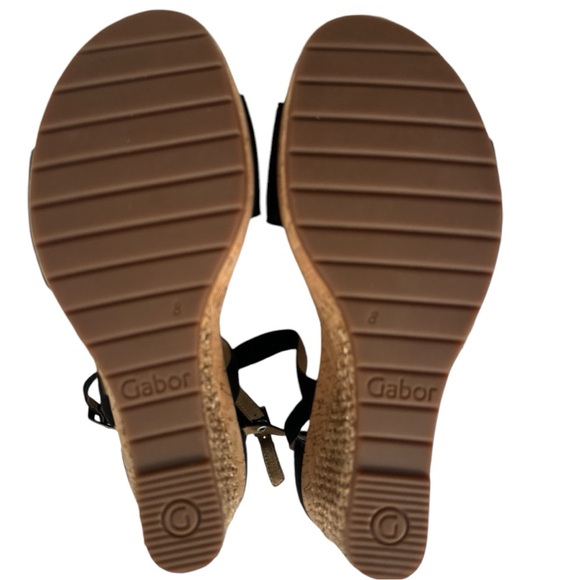 GABOR BLACK SUEDE Sandal Raffia Wedge Size UK 8 US 10-10.5 NWOB - Picture 7 of 9